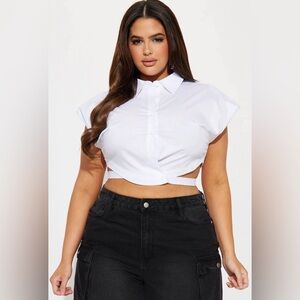 Plus size white collard padded blouse size 2X